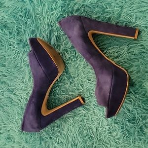 Aldo Blue Leather Peep Toe Heels Size 7.5